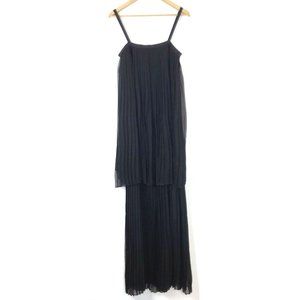 Jenni Kayne Black Pleated Silk Tiered Maxi Dress